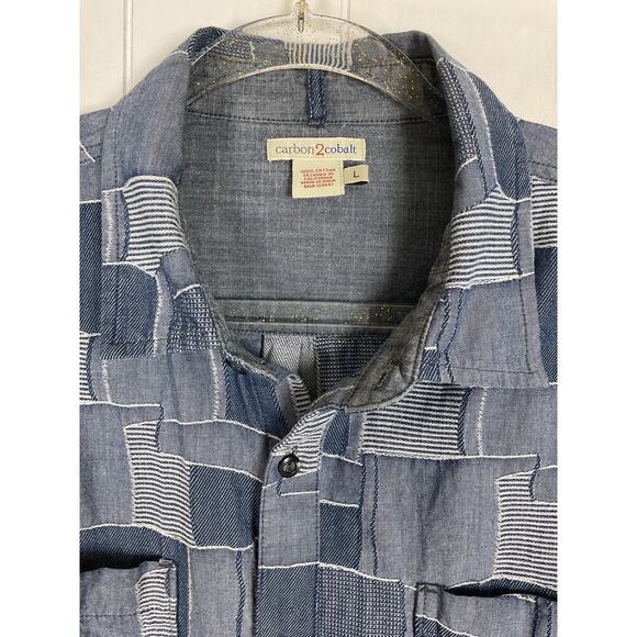 Carbon2Cobalt Denim Patchwork Men's Buttondown Long Sleeve Shirt Size Large - Picture 4 of 5